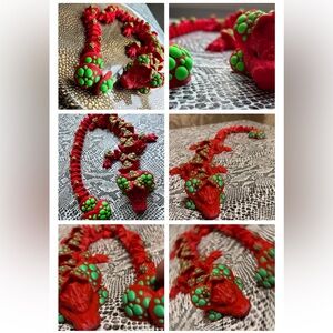 Candy apple red Mushroom Dragon with green spores 3D articulating fidget toy 26”